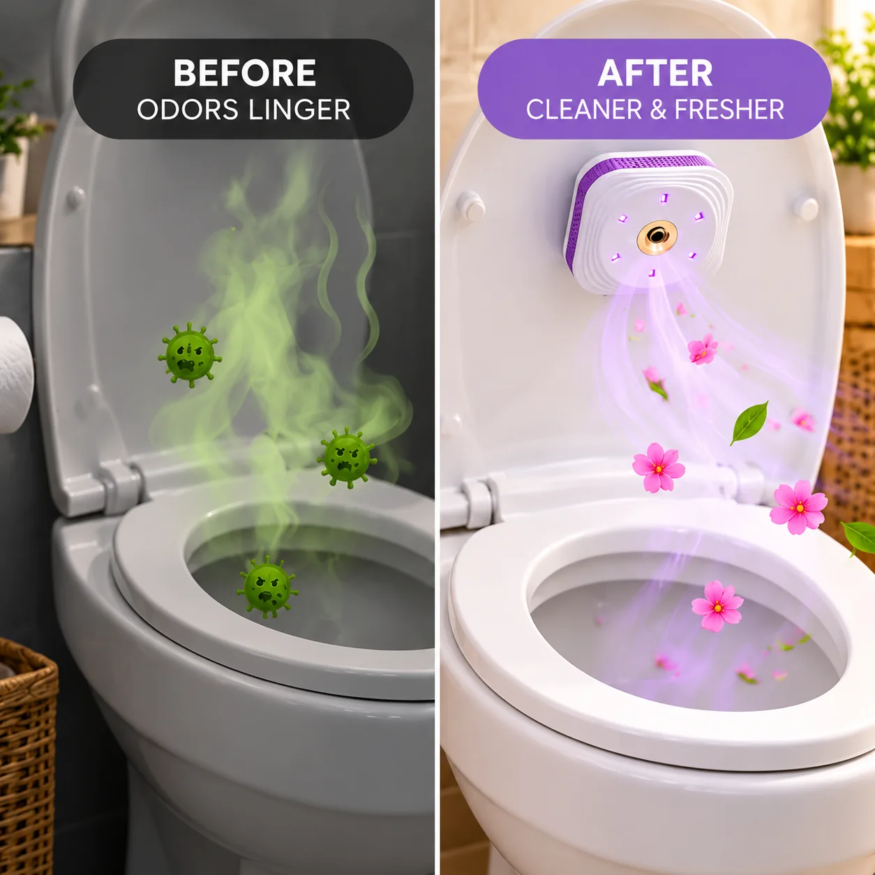 Lidvio installed beneath a toilet lid in a bathroom